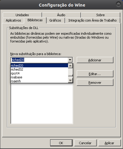 winecfg riched20 Instalação do Microsoft Office 2010 no ubuntu 11.10 com Wine 1.4